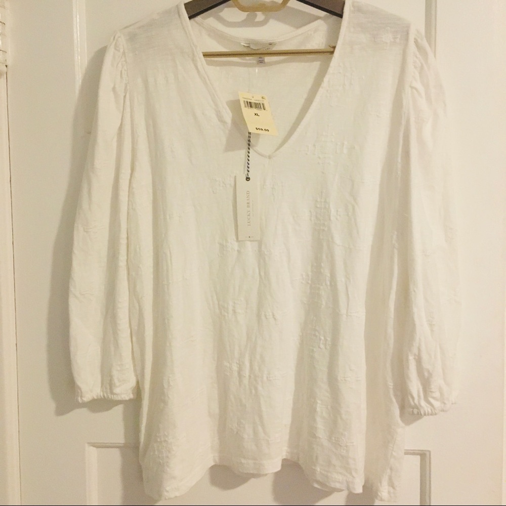 NWT Lucky Brand Sz L Ivory Embroidered Tunic